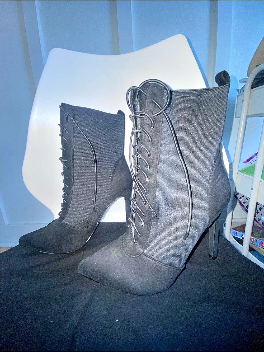 Fashionnova Black Lace-Up Pointed-Toe Heeled Boots